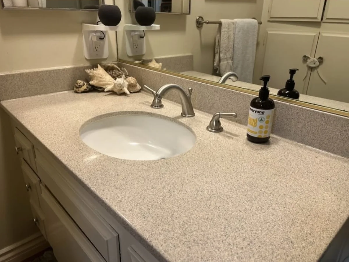 Clean bathroom vanity and mirror